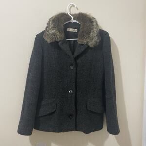 Vintage ISAAC MIZRAHI Peacoat Charcoal Gray Wool & Mohair Coat Real Fur Size 12